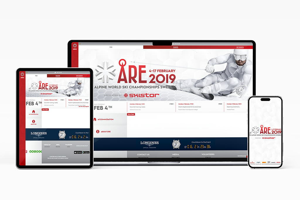 Case page Alpine WC 2019 Three devices showing screenshots from the Alpine WC 2019 website