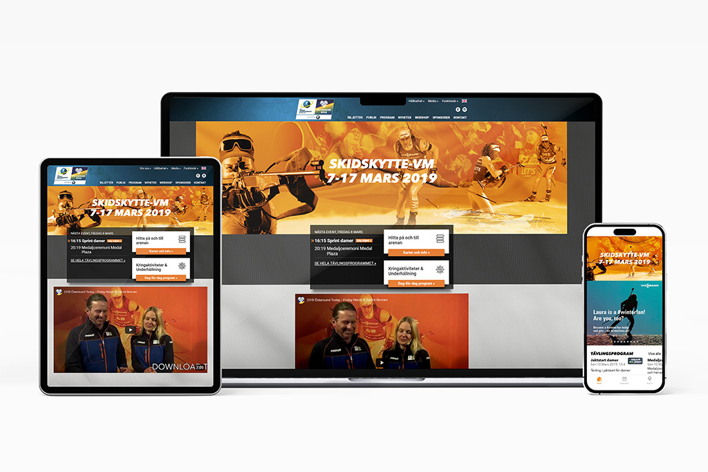 Case page Biathlon WC 2019 Three devices showing screenshots from the Biathlon WC 2019 website