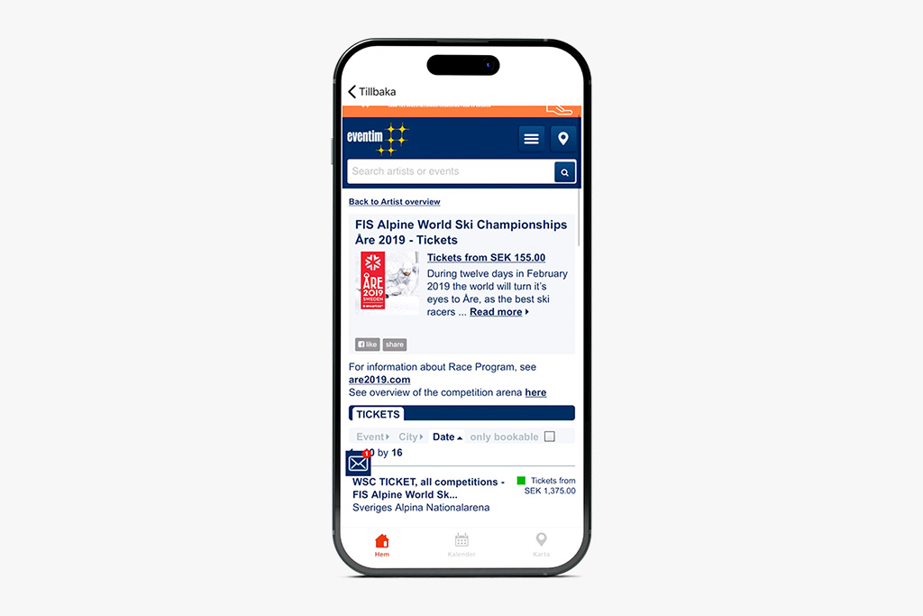 Alpine WC 2019 tickets A mobile mockup showing a screenshot of the Alpine WC 2019 tickets page
